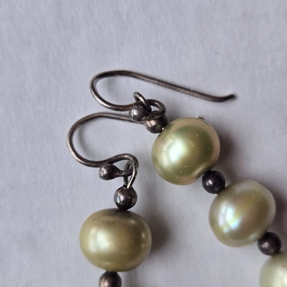 Vintage sterling Silver Genuine Pearl Drop Earrings - Picture 5 of 6